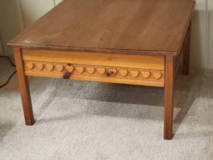 lot 81 image: Adorable Farmhouse Coffee Table With Heart Carved Bordering