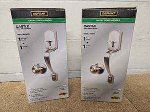 2 Defiant satin nickel Entry Door handles and 2 Schlage satin nickle Bed & Bath door handles