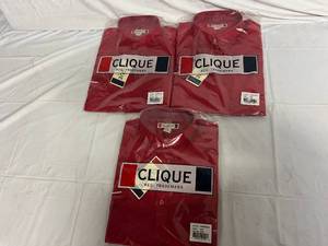 3 Red Clique Dress Shirts - Medium