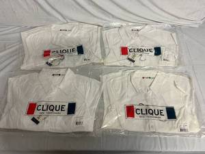 4 White Clique Short Sleeve Collared Shirts - Medium