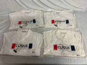 4 White Clique Short Sleeve Collared Shirts - Medium