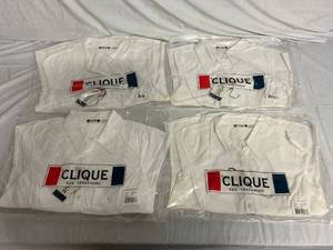 4 White Clique Short Sleeve Collared Shirts - Medium