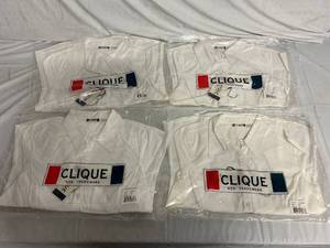 4 White Clique Short Sleeve Collared Shirts - Medium