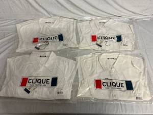 4 White Clique Short Sleeve Collared Shirts - Medium