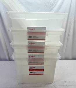 4x Staples Plastic File Boxes wCovers-LetterLegal