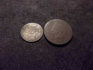 1876 Indianhead Cent & 1857 3-Cent Silver