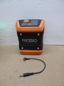 lot 23 image: Ridgid R84086B 18V Lithium Ion Cordless Mini Bluetooth Radio w Clock and USB Smart Phone Charging (Batteries and Charger NOT Included) USED, BLEMISHED, TESTED, WORKS