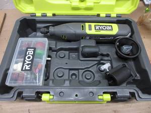 lot 28 image: RYOBI 12V Cordless Rotary Tool Kit SOME USED, TESTED, WORKS NO BOX