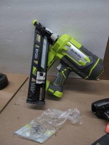 lot 37 image: Ryobi P330 18V ONE Angled 15 Ga Finish Nailer Battery and Charger NOT Included SOME GLUE IN BATTERY INSERT, USED, TESTED, WORKS