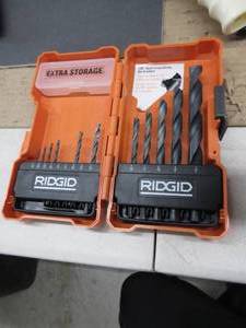 lot 49 image: RIDGID Black Oxide Drill Bit Set with Case (11-Piece) NO BOX, USED, HAS PAINT, MISSING 3 DRILL BITS