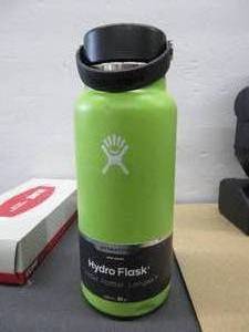 lot 55 image: Hydro Flask Wide Mouth Bottle with Flex Cap, Seagrass, 32 oz NEW, DENTED, SCRATCHED UP