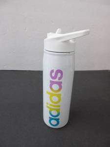 lot 82 image: Adidas Original 600 ml 20 oz. Straw Top Metal Water Bottle HotCold Double Wall WhiteMulti Color NEW, HAS SRATCHES