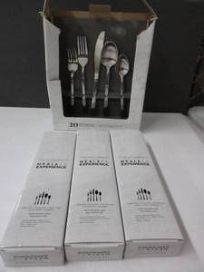 lot 91 image: Fortessa Arezzo 1810 Stainless Steel Flatware, 20 Piece Place Setting, Service for 4, Brushed Stainless Steel - 5PPS-165BR-20PC DAMAGED BPX, LIKE NEW