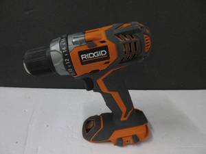 lot 96 image: Ridgid Fuego R86008 18V Lithium Ion 1650 RPM Cordless Compact 2 Speed Drill  Driver with LED Grip Light and Keyless Chuck (Battery Not Included, Accessories Not Included, Power Tool Only) USED, TESTED, WORKS