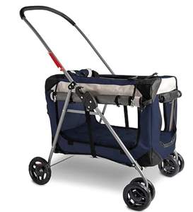 lot 142 image: PetLuv Large Premium Cat Stroller. Fits Up to 2 Cats. Pet Stroller with Top Loading & Side Loading, Soft Sided, Foldable Pet Crate. Includes Super Soft Bed, Vented Windows and Loads of Space DAMAGED BOX, NEW