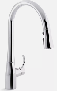 lot 113 image: KOHLER Simplice Pull Down Kitchen Faucet, 3-Spray Faucet, Kitchen Sink Faucet with Pull Down Sprayer, Polished Chrome, K-596-CP DAMAGEDOPEN BOX, LIKE NEW