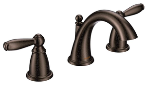 lot 38 image: Moen Brantford Oil-Rubbed Bronze Two-Handle Widespread Bathroom Faucet Trim Kit Bathroom Faucets for Sink 3-hole Deck Mounted Setup, (Valve Required), T6620ORB LIKE NEW, OPEN BOX, CHIPPED
