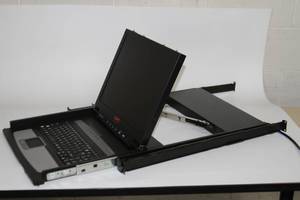 lot 128 image: APC Single-Space 1RU Rackmount LCD Computer Display Monitor Keyboard and Mouse - Model AP5808