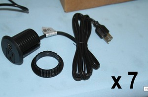 lot 59 image: Lot of 7 - NEW - 2 Tabletop  Desk  Counter  Work Surface Round Low-Profile AC Power & 2 USB Power Grommet Units