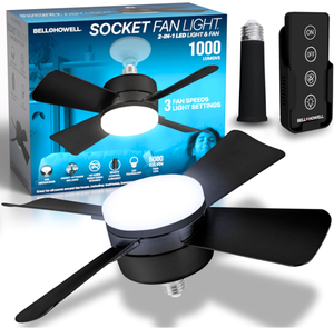 lot 119 image: LOT OF 2 BellHowell Socket Fan Cool Light Deluxe Black