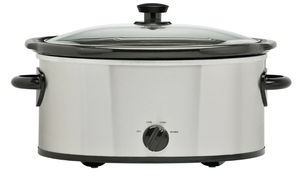 lot 128 image: Mainstays 6 Quart Oval Slow Cooker, Stainless Steel Finish
