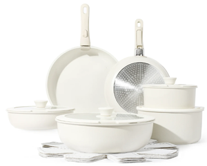 lot 153 image: 17PCS Carote Nonstick Cookware Sets, Granite Non Stick Pots and Pans Set with Removable Handle