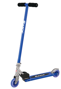 lot 155 image: Razor S Folding Kick Scooter with Light-Up Wheel - Blue, for Child Ages 5 and up to 110 lbs