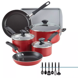 lot 197 image: 15PCS Farberware Cookstart Aluminum Nonstick Cookware Set with Prestige Tools