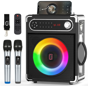 lot 386 image: JYX Karaoke Machine with 2 Wireless Karaoke Microphones Bluetooth Portable Speaker PA System for Karaoke