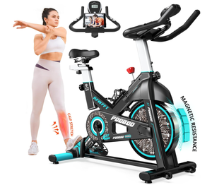 lot 391 image: Pooboo Exercise Bike, Adjustable MagneticBrake Pad Resistance Silent Belt Drive