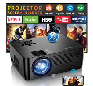 lot 443 image: ROCONIA 5G WiFi Bluetooth 4K Support Native 1080P, 15000LM Full HD Movie Projector