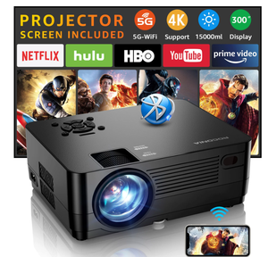 lot 598 image: ROCONIA 5G WiFi Bluetooth 4K Support Native 1080P, 15000LM Full HD Movie Projector