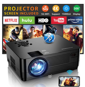 lot 608 image: ROCONIA 5G WiFi Bluetooth 4K Support Native 1080P, 15000LM Full HD Movie Projector