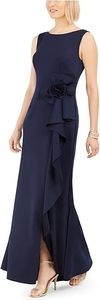 lot 495 image: Jessica Howard Womens Petites Ruffled Long Maxi Dress Navy 12P