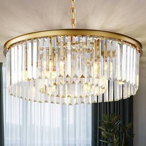 lot 383 image: Gold Modern Crystal Chandelier, 2-Tier Round Flush Mount
