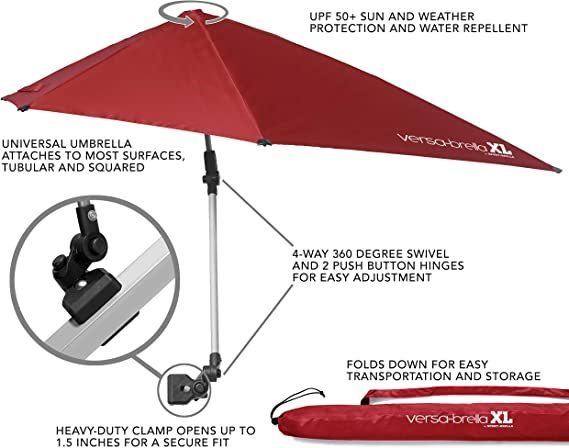 lot 755 image: Versa-Brella XL by Sport-Brella All-Position Umbrella with Universal Clamp - Red