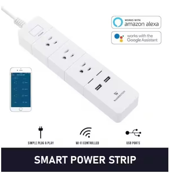 lot 700 image: Wasserstein Wi-Fi Controlled Smart Power Strip - 3 Outlets  2 USB Ports Compatible with Alexa and Google Assistant