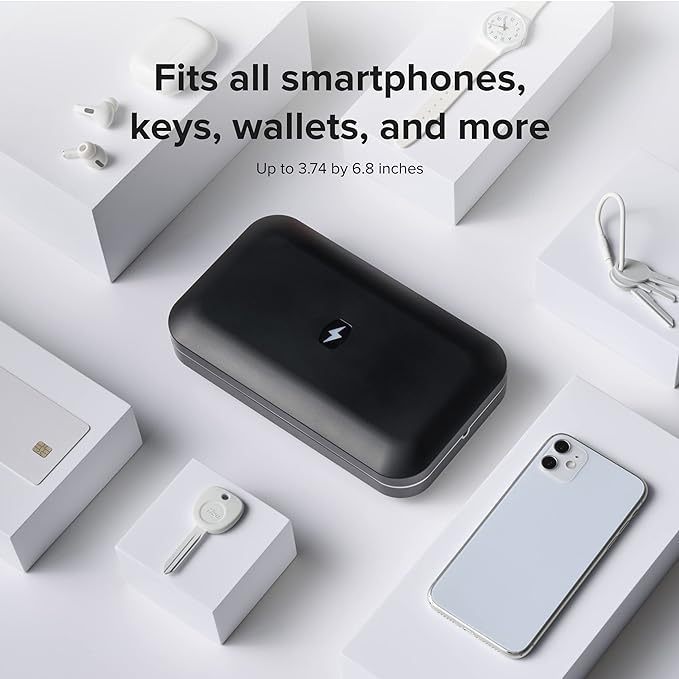lot 709 image: PhoneSoap 3 UV Cell Phone Sanitizer & Dual Universal Cell Phone Charger Box - Disinfects and Charges (Black)