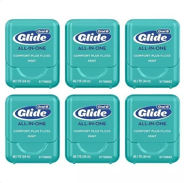 lot 719 image: NEW 6 Pack of Oral-B Glide All-In-One Comfort Plus Floss - Brilliance Blast Mint