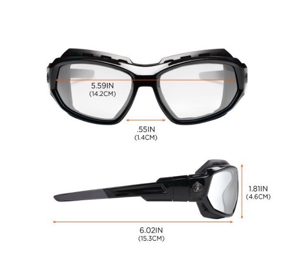 lot 724 image: NEW 2 Pack of Ergodyne Skullerz LOKI Convertible Safety Spoggles w Strap -Black-Clear Lens