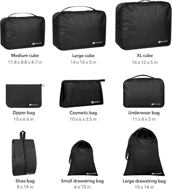 lot 726 image: Dartwood Compression Packing Cubes - Suitcase Organizer Bags Set for Travelling - 1 Set9 pieces (Black)