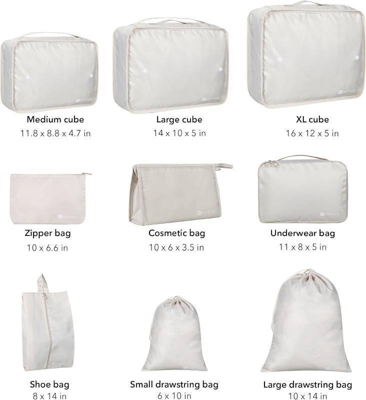 lot 728 image: Dartwood Compression Packing Cubes - Suitcase Organizer Bags Set for Travelling - 1 Set9 pieces (Beige)