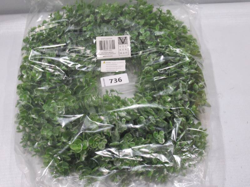 lot 736 image: NEW Vickerman Artificial Unlit Wreath (716663) 18 - Green Spiral Eucalyptus