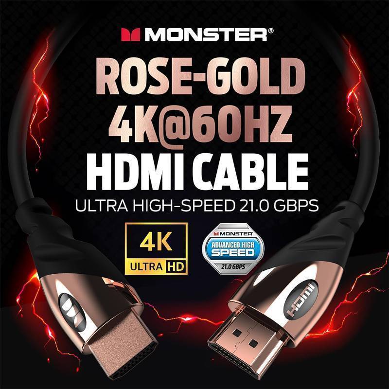 lot 887 image: Monster 6Ft HDMI Electronic Cable 4K Ultra Hd with Ethernet Cord 60120 Hz Refresh Speed 21Gbps 1080p Video Corrosion Resistant Gold Contac
