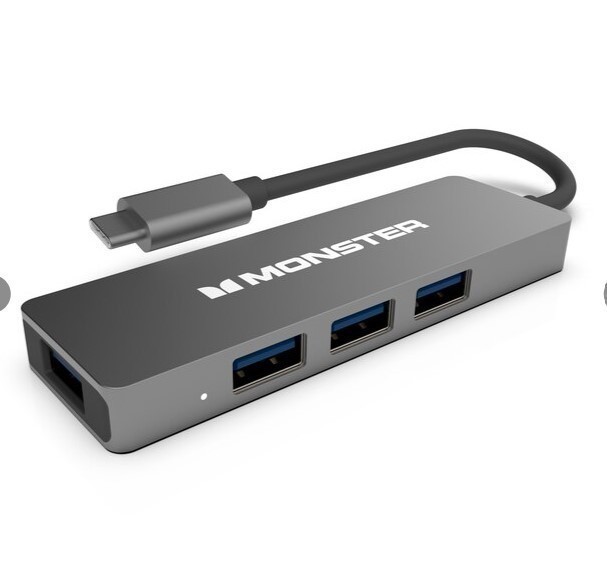 lot 891 image: Monster 5.9 inch USB Type-C to 4 port USB 3.0 A-Hub