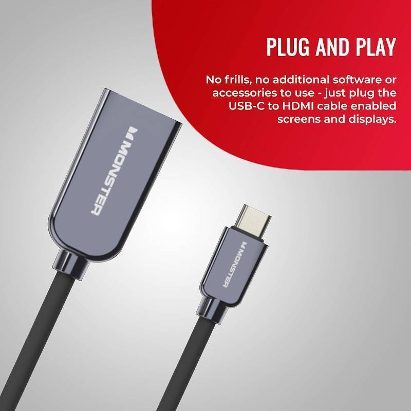 lot 802 image: NEW Monster Premium 1.6ft  0.5m HDMI to USB C Adapter (4k 60Hz)