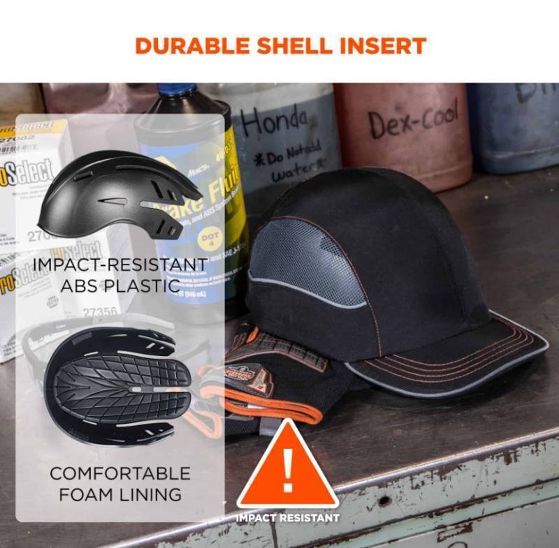 lot 819 image: NEW Ergodyne Skullerz 8950 Bump Cap Hat - Black - Long Brim