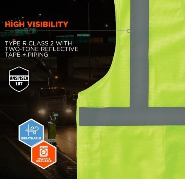 lot 821 image: NEW GloWear 8215BA Breakaway Mesh Hi-Vis Safety Vest - Type R, Class 2, Economy - Lime 2XL3XL