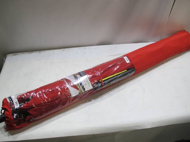 lot 150 image: NEW Members Mark Premium 10 Sunbrella Market Umbrellas - Jockey Red
