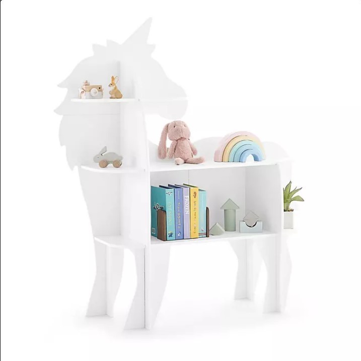 lot 81 image: NEW Delta Children Unicorn Shaped Bookcase, White
